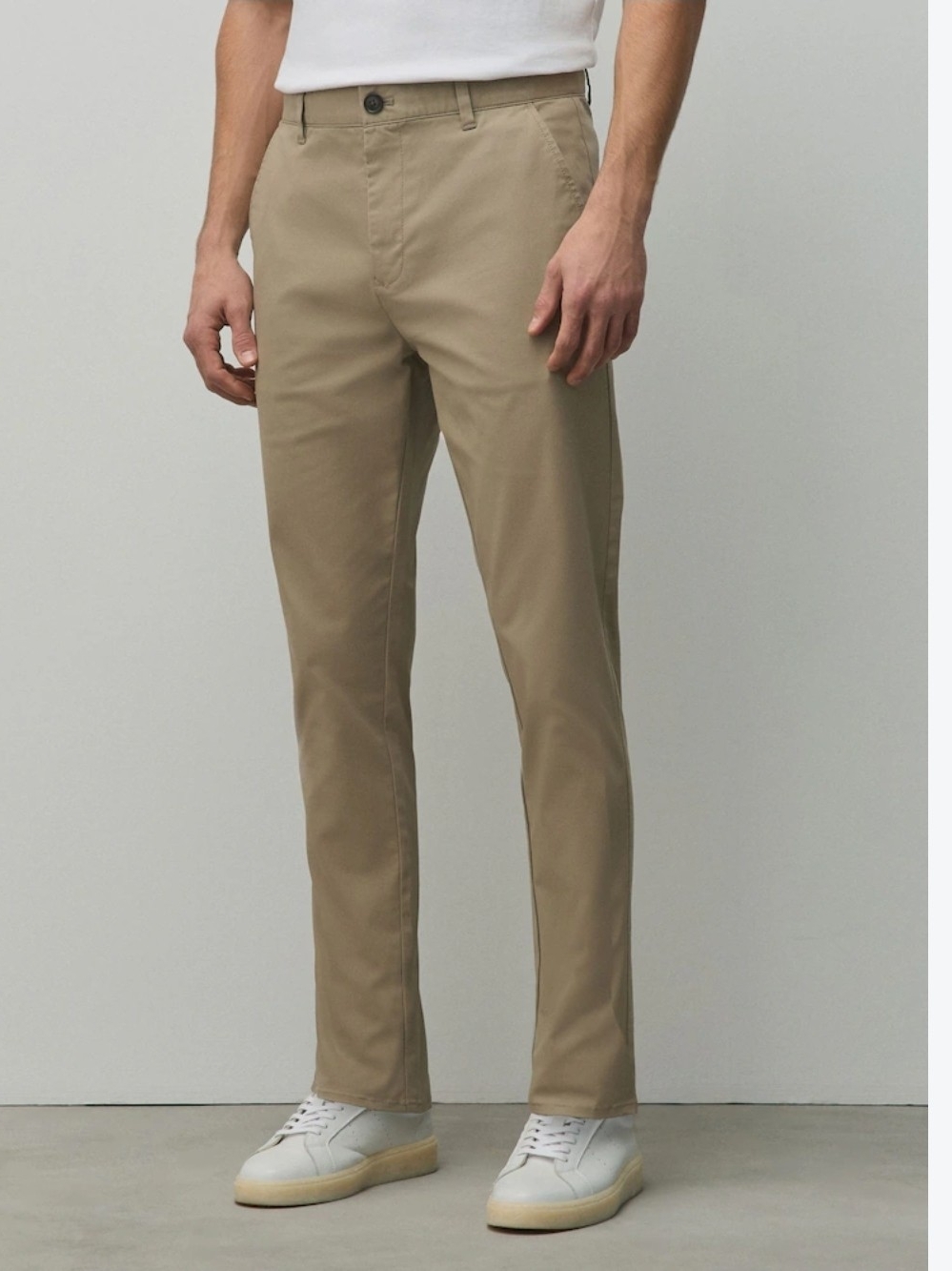 Fabletics Men's Beige Chino Pants 34 Slim Tapered Twill Button/Zip Pockets